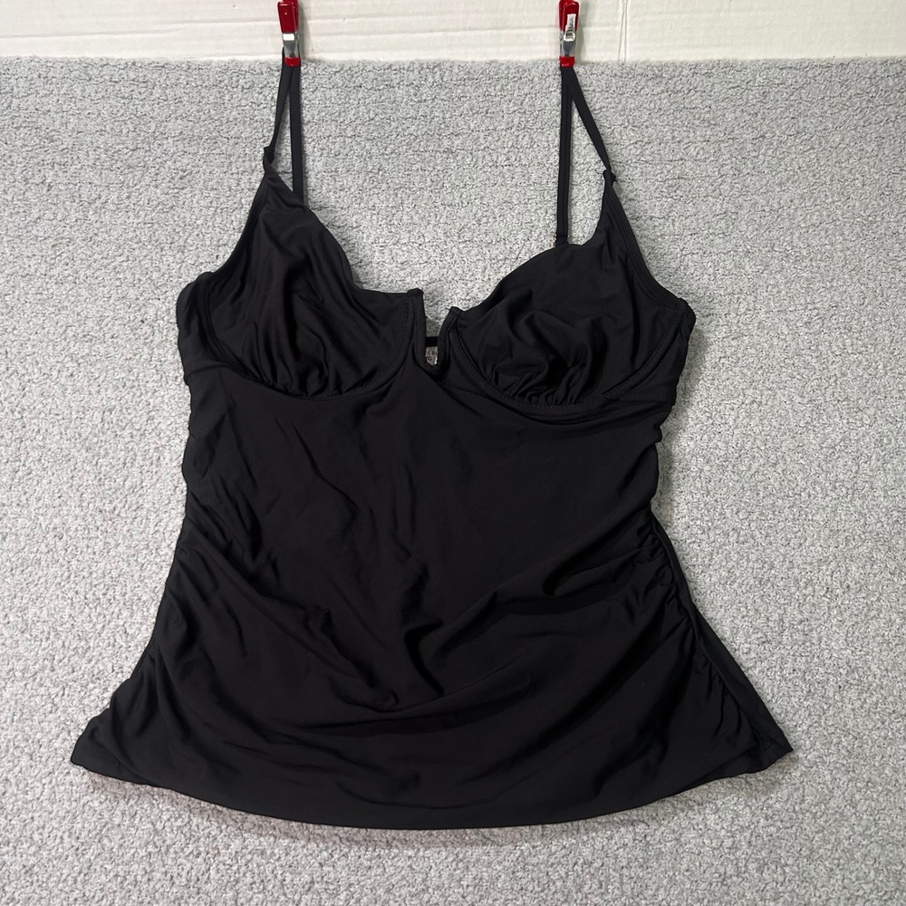 Anne Cole Tankini Top Underwire Ruched Large Black Siren Core Minimalist Beach